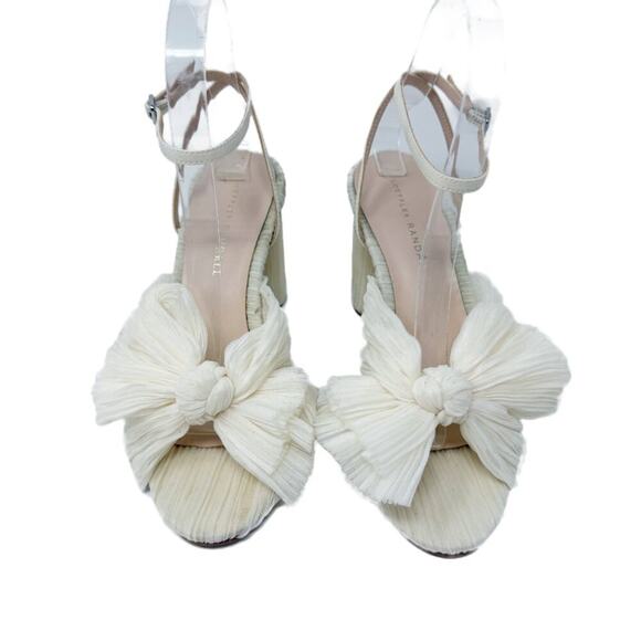 Loeffler Randall Cream Camellia Pleated Bow Heels Women's US Size 7.5 Open Toe - Picture 4 of 11